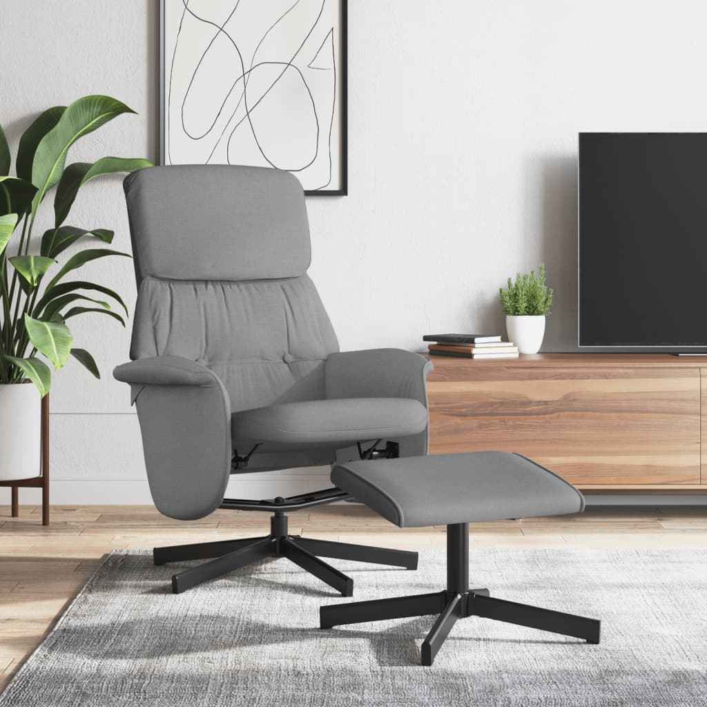 vidaXL Cadeira reclinável com banco p/ pés tecido cinzento-claro